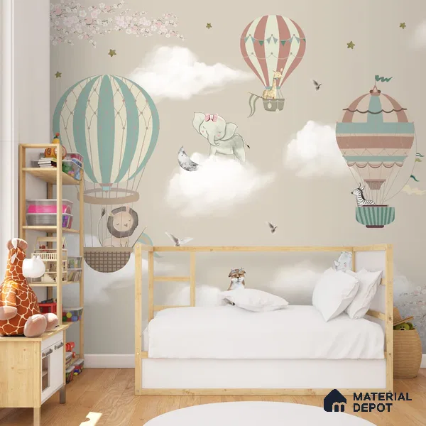 Hot Air Balloons with Animals Wallpaper for Kids Room Walls, Kids Wall Designs Sparkla N Shine Series Handmade Entertainment Design (Customised Size Wallpaper)