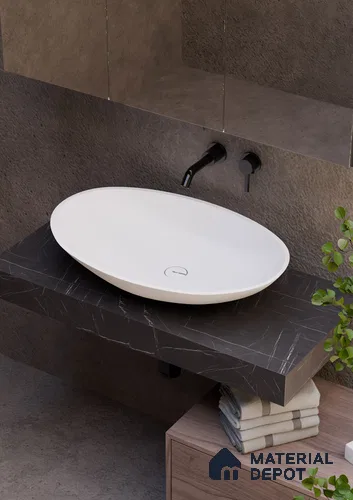 Howrah Solid White Translucent Basin BS 00235 530 x 400 mm Artificial Stone Acrylic Body Stain Free Designer Basin - 145 mm | Suitable For Bathroom, Vanity & Utility Areas