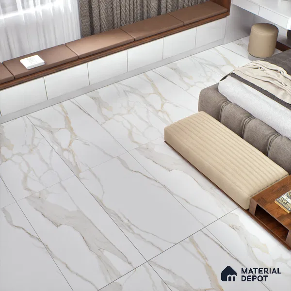 Marble Floor & Wall Tile | TL 01072 Ice White | 4 ft x 2 ft Matte Finish Vitrified Tile - 9 mm | Suitable For Living Room, Bedroom, Dining Area