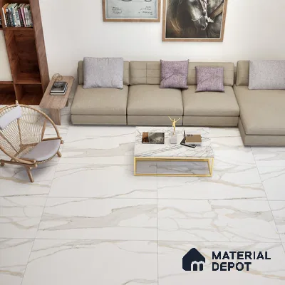 Marble Floor & Wall Tile | TL 01072 Ice White | 4 ft x 2 ft Matte Finish Vitrified Tile - 9 mm | Suitable For Living Room, Bedroom, Dining Area