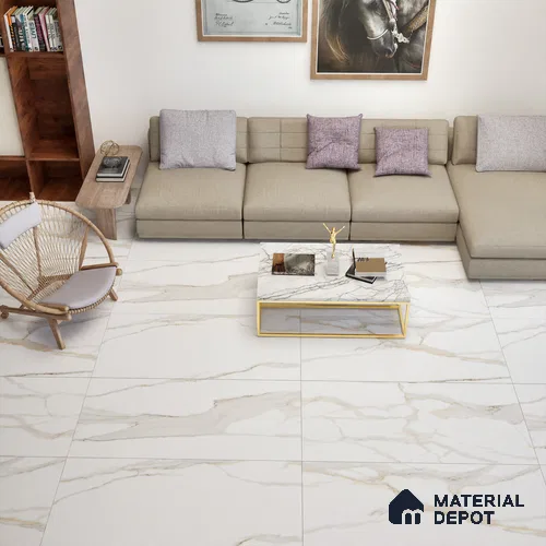 Marble Floor & Wall Tile | TL 01072 Ice White | 4 ft x 2 ft Matte Finish Vitrified Tile - 9 mm | Suitable For Living Room, Bedroom, Dining Area