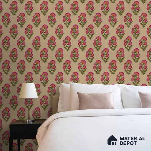 Indian Floral Theme Repeat Design Wallpaper, Luxury 10 Meter x 19.68 Inches Canvas Paper Type Wallpaper -54 Sq. Ft. | Minimum 15% wastage during installation