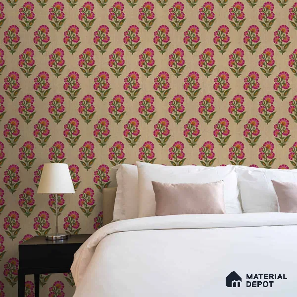 Indian Floral Theme Repeat Design Wallpaper, Luxury 10 Meter x 19.68 Inches Soft Feel Paper Type Wallpaper -54 Sq. Ft. | Minimum 15% wastage during installation