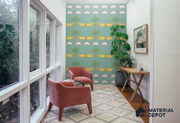 Indian Pichwai Green Wallpaper for Rooms, Customised Sukoon Series Handmade Patterned Design (Customised Size Wallpaper)