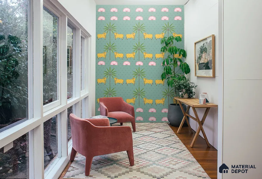 Indian Pichwai Green Wallpaper for Rooms, Customised Sukoon Series Handmade Patterned Design (Customised Size Wallpaper)