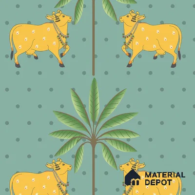 Indian Pichwai Green Wallpaper for Rooms, Customised Sukoon Series Handmade Patterned Design (Customised Size Wallpaper)