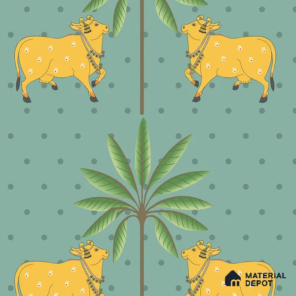 Indian Pichwai Green Wallpaper for Rooms, Customised Sukoon Series Soft Feel Patterned Design (Customised Size Wallpaper)