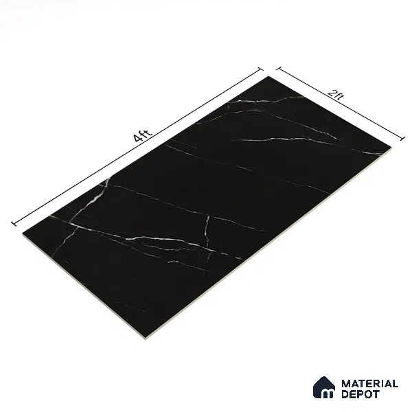 Marble Floor & Wall Tile | TL 00683 Inky Black Matte Finish 4 ft x 2 ft Matte Finish Vitrified Tile - 9 mm | Suitable For Living Room, Bedroom, Dining Area