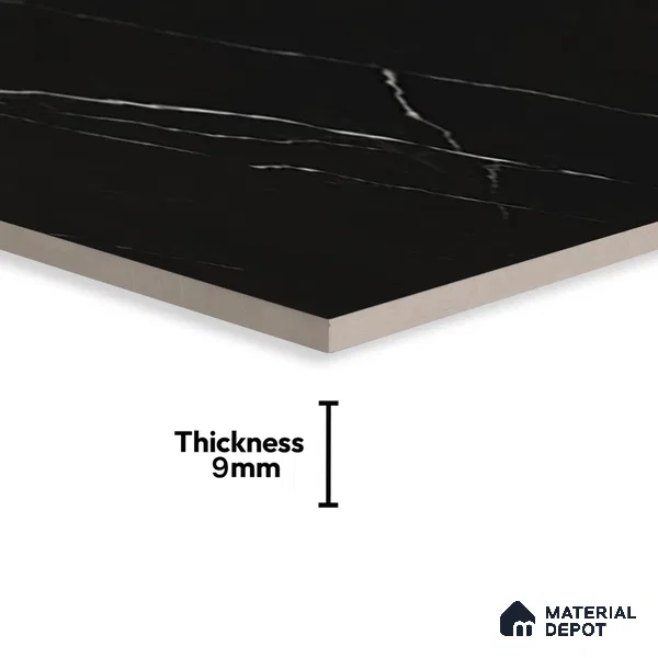 Marble Floor & Wall Tile | TL 00683 Inky Black Matte Finish 4 ft x 2 ft Matte Finish Vitrified Tile - 9 mm | Suitable For Living Room, Bedroom, Dining Area