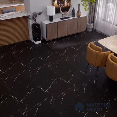 Marble Floor & Wall Tile | TL 00683 Inky Black Matte Finish 4 ft x 2 ft Matte Finish Vitrified Tile - 9 mm | Suitable For Living Room, Bedroom, Dining Area