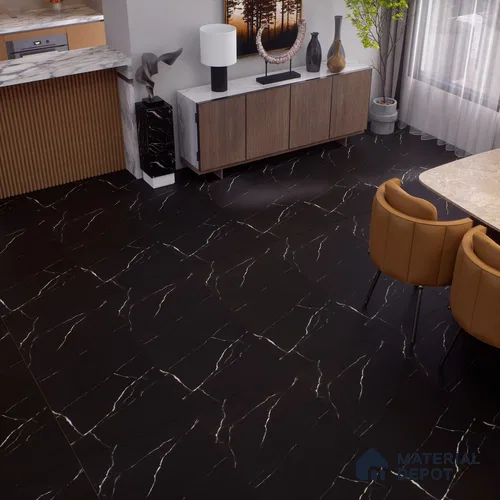 Marble Floor & Wall Tile | TL 00683 Inky Black Matte Finish 4 ft x 2 ft Matte Finish Vitrified Tile - 9 mm | Suitable For Living Room, Bedroom, Dining Area