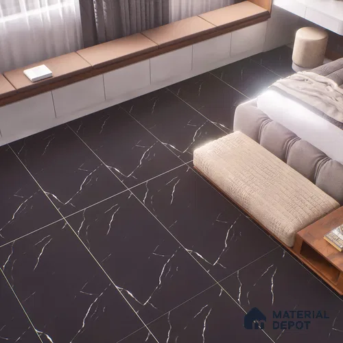 Marble Floor & Wall Tile | TL 00683 Inky Black Matte Finish 4 ft x 2 ft Matte Finish Vitrified Tile - 9 mm | Suitable For Living Room, Bedroom, Dining Area