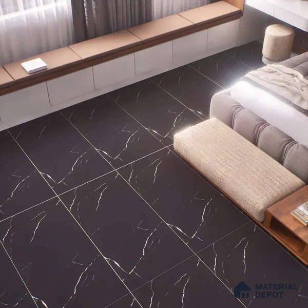 Marble Floor & Wall Tile | TL 00683 Inky Black Matte Finish 4 ft x 2 ft Matte Finish Vitrified Tile - 9 mm | Suitable For Living Room, Bedroom, Dining Area