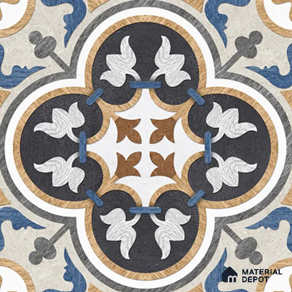 Moroccan Wall & Floor Tile TL 01434 Isabelline Blue 2 ft x 2 ft Matte Finish Vitrified Tile - 9 mm | Suitable For Kitchen, Bathroom, Dining Area | Please Expect a Slight Variation of Pattern