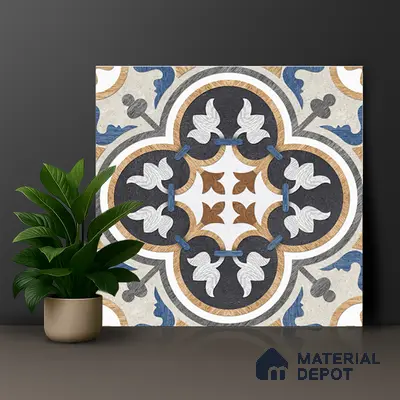Moroccan Wall & Floor Tile TL 01434 Isabelline Blue 2 ft x 2 ft Matte Finish Vitrified Tile - 9 mm | Suitable For Kitchen, Bathroom, Dining Area | Please Expect a Slight Variation of Pattern