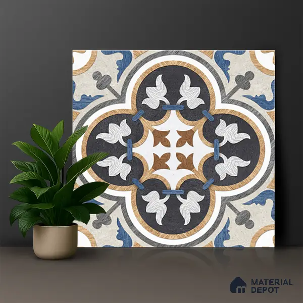 Moroccan Wall & Floor Tile TL 01434 Isabelline Blue 2 ft x 2 ft Matte Finish Vitrified Tile - 9 mm | Suitable For Kitchen, Bathroom, Dining Area | Please Expect a Slight Variation of Pattern
