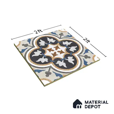 Moroccan Wall & Floor Tile TL 01434 Isabelline Blue 2 ft x 2 ft Matte Finish Vitrified Tile - 9 mm | Suitable For Kitchen, Bathroom, Dining Area | Please Expect a Slight Variation of Pattern