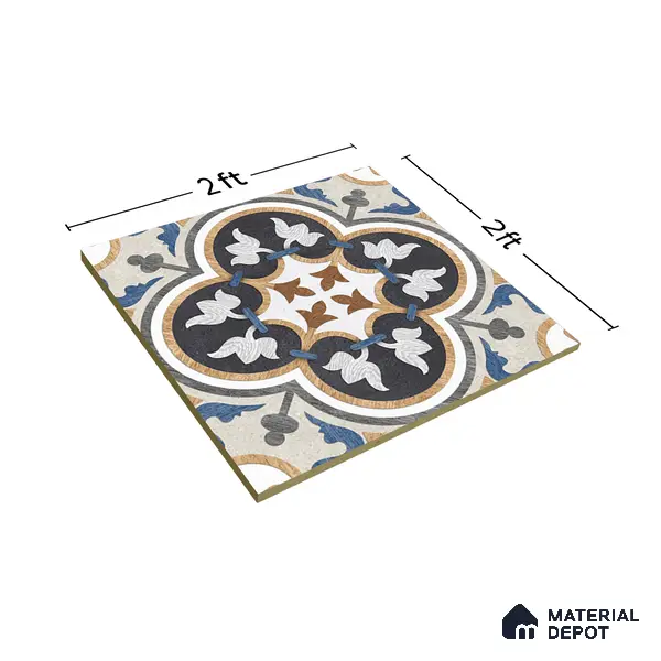 Moroccan Wall & Floor Tile TL 01434 Isabelline Blue 2 ft x 2 ft Matte Finish Vitrified Tile - 9 mm | Suitable For Kitchen, Bathroom, Dining Area | Please Expect a Slight Variation of Pattern