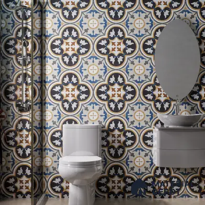 Moroccan Wall & Floor Tile TL 01434 Isabelline Blue 2 ft x 2 ft Matte Finish Vitrified Tile - 9 mm | Suitable For Kitchen, Bathroom, Dining Area | Please Expect a Slight Variation of Pattern