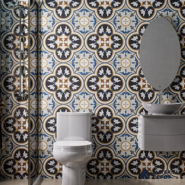 Moroccan Wall & Floor Tile TL 01434 Isabelline Blue 2 ft x 2 ft Matte Finish Vitrified Tile - 9 mm | Suitable For Kitchen, Bathroom, Dining Area | Please Expect a Slight Variation of Pattern