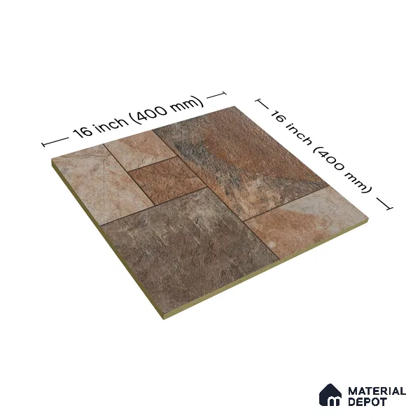 Parking Floor Tile TL 02379 Rocky Brown 16 x 16 inch Vitrified Anti Skid Matte Finish Heavy Duty Tile - 12 mm | Suitable For Outdoor, Balcony, Terrace | Pattern Alignment May Vary | 2-3 mm Spacer is Mandatory