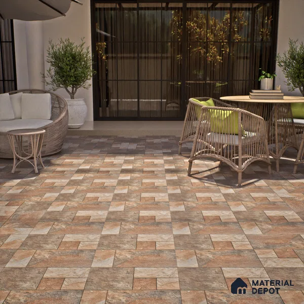 Parking Floor Tile TL 02379 Rocky Brown 16 x 16 inch Vitrified Anti Skid Matte Finish Heavy Duty Tile - 12 mm | Suitable For Outdoor, Balcony, Terrace | Pattern Alignment May Vary | 2-3 mm Spacer is Mandatory