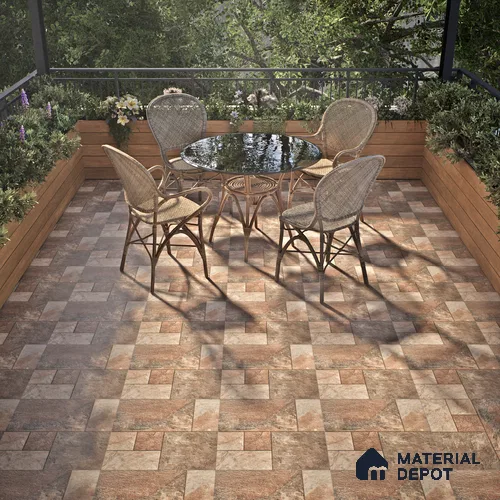 Parking Floor Tile TL 02379 Rocky Brown 16 x 16 inch Vitrified Anti Skid Matte Finish Heavy Duty Tile - 12 mm | Suitable For Outdoor, Balcony, Terrace | Pattern Alignment May Vary | 2-3 mm Spacer is Mandatory