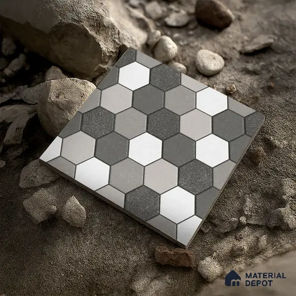 Parking Floor Tile TL 00872 B Black & Grey | 16 x 16 inch | Anti Skid Matte Finish Heavy Duty Vitrified Tile - 12 mm | Suitable For Outdoor, Terrace, Balcony | Pattern Alignment May Vary | 2-3 mm Spacer is Mandatory