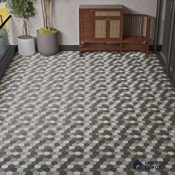 Parking Floor Tile TL 00872 B Black & Grey | 16 x 16 inch | Anti Skid Matte Finish Heavy Duty Vitrified Tile - 12 mm | Suitable For Outdoor, Terrace, Balcony | Pattern Alignment May Vary | 2-3 mm Spacer is Mandatory