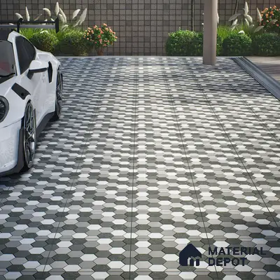 Parking Floor Tile TL 00872 B Black & Grey | 16 x 16 inch | Anti Skid Matte Finish Heavy Duty Vitrified Tile - 12 mm | Suitable For Outdoor, Terrace, Balcony | Pattern Alignment May Vary | 2-3 mm Spacer is Mandatory