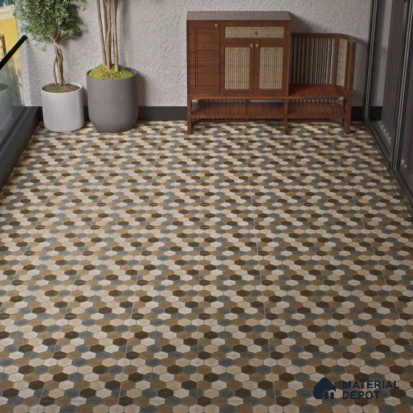 Parking Floor Tile TL 00872 A Black & Beige | 16 x 16 inch | Anti Skid Matte Finish Heavy Duty Vitrified Tile - 12 mm | Suitable For Outdoor, Terrace, Balcony | Pattern Alignment May Vary | 2-3 mm Spacer is Mandatory