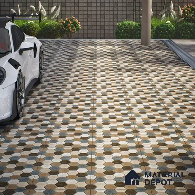 Parking Floor Tile TL 00872 A Black & Beige | 16 x 16 inch | Anti Skid Matte Finish Heavy Duty Vitrified Tile - 12 mm | Suitable For Outdoor, Terrace, Balcony | Pattern Alignment May Vary | 2-3 mm Spacer is Mandatory
