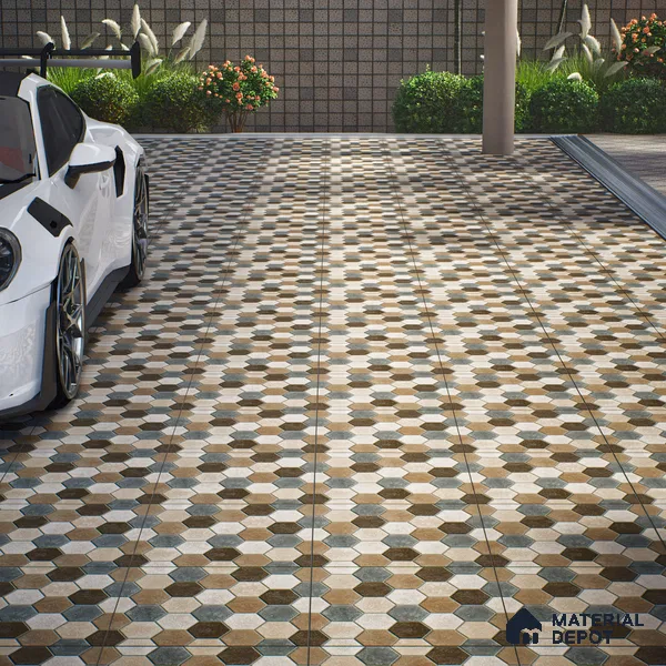 Parking Floor Tile TL 00872 A Black & Beige | 16 x 16 inch | Anti Skid Matte Finish Heavy Duty Vitrified Tile - 12 mm | Suitable For Outdoor, Terrace, Balcony | Pattern Alignment May Vary | 2-3 mm Spacer is Mandatory