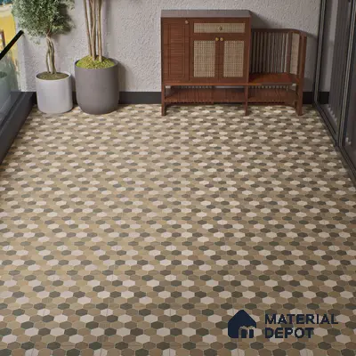 Parking Floor Tile TL 00872 C Beige & Cream | 16 x 16 inch | Anti Skid Matte Finish Heavy Duty Vitrified Tile - 12 mm | Suitable For Outdoor, Terrace, Balcony | Pattern Alignment May Vary | 2-3 mm Spacer is Mandatory
