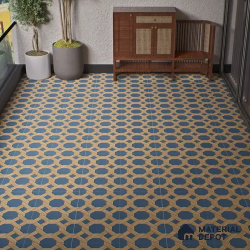 Parking Floor Tile TL 00873 Brown & Blue | 16 x 16 inch | Anti Skid Matte Finish Heavy Duty Vitrified Tile - 12 mm | Suitable For Outdoor, Terrace, Balcony | Pattern Alignment May Vary | 2-3 mm Spacer is Mandatory