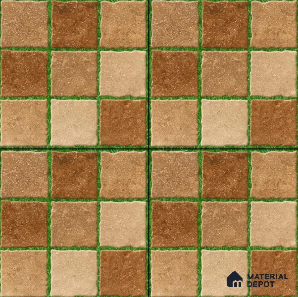 Parking Floor Tile TL 00874 Brown & Green | 16 x 16 inch | Anti Skid Matte Finish Heavy Duty Vitrified Tile - 12 mm | Suitable For Outdoor, Terrace, Balcony | Pattern Alignment May Vary | 2-3 mm Spacer is Mandatory