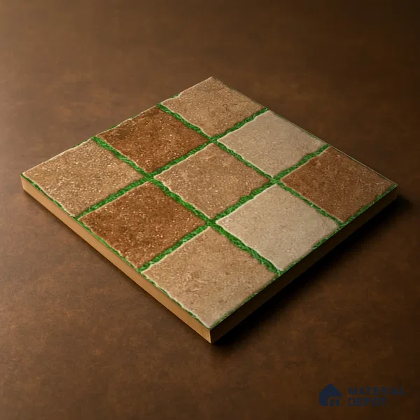 Parking Floor Tile TL 00874 Brown & Green | 16 x 16 inch | Anti Skid Matte Finish Heavy Duty Vitrified Tile - 12 mm | Suitable For Outdoor, Terrace, Balcony | Pattern Alignment May Vary | 2-3 mm Spacer is Mandatory