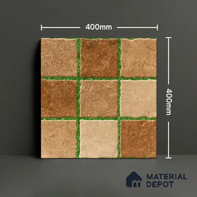 Parking Floor Tile TL 00874 Brown & Green | 16 x 16 inch | Anti Skid Matte Finish Heavy Duty Vitrified Tile - 12 mm | Suitable For Outdoor, Terrace, Balcony | Pattern Alignment May Vary | 2-3 mm Spacer is Mandatory
