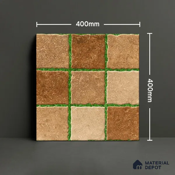 Parking Floor Tile TL 00874 Brown & Green | 16 x 16 inch | Anti Skid Matte Finish Heavy Duty Vitrified Tile - 12 mm | Suitable For Outdoor, Terrace, Balcony | Pattern Alignment May Vary | 2-3 mm Spacer is Mandatory