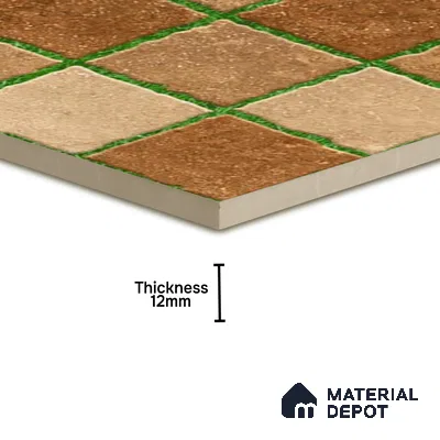 Parking Floor Tile TL 00874 Brown & Green | 16 x 16 inch | Anti Skid Matte Finish Heavy Duty Vitrified Tile - 12 mm | Suitable For Outdoor, Terrace, Balcony | Pattern Alignment May Vary | 2-3 mm Spacer is Mandatory