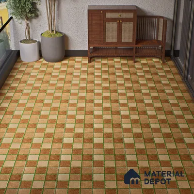 Parking Floor Tile TL 00874 Brown & Green | 16 x 16 inch | Anti Skid Matte Finish Heavy Duty Vitrified Tile - 12 mm | Suitable For Outdoor, Terrace, Balcony | Pattern Alignment May Vary | 2-3 mm Spacer is Mandatory