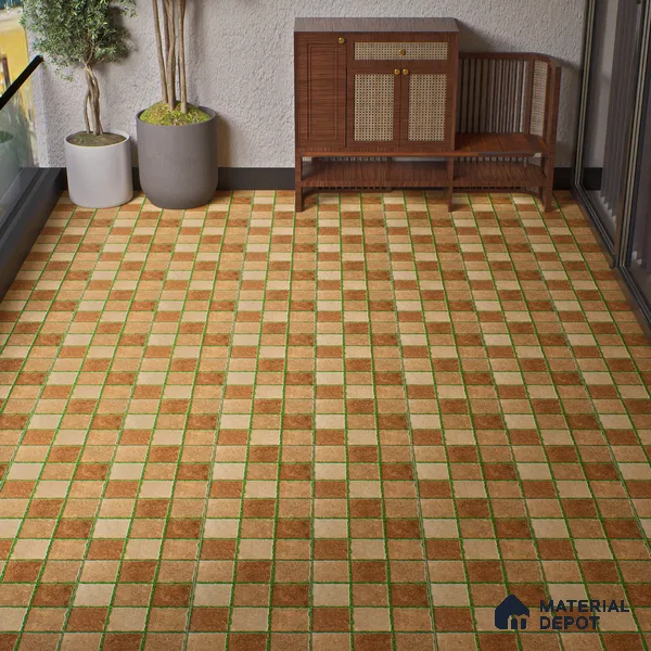 Parking Floor Tile TL 00874 Brown & Green | 16 x 16 inch | Anti Skid Matte Finish Heavy Duty Vitrified Tile - 12 mm | Suitable For Outdoor, Terrace, Balcony | Pattern Alignment May Vary | 2-3 mm Spacer is Mandatory