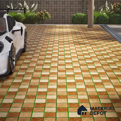 Parking Floor Tile TL 00874 Brown & Green | 16 x 16 inch | Anti Skid Matte Finish Heavy Duty Vitrified Tile - 12 mm | Suitable For Outdoor, Terrace, Balcony | Pattern Alignment May Vary | 2-3 mm Spacer is Mandatory