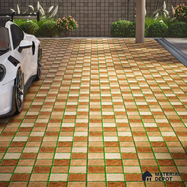Parking Floor Tile TL 00874 Brown & Green | 16 x 16 inch | Anti Skid Matte Finish Heavy Duty Vitrified Tile - 12 mm | Suitable For Outdoor, Terrace, Balcony | Pattern Alignment May Vary | 2-3 mm Spacer is Mandatory