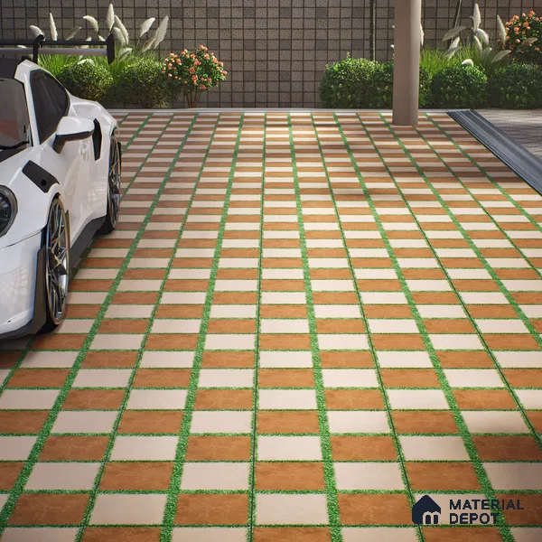 Parking Floor Tile TL 00871 C Brown & Beige | 16 x 16 inch | Anti Skid Matte Finish Heavy Duty Vitrified Tile - 12 mm | Suitable For Outdoor, Terrace, Balcony | Pattern Alignment May Vary | 2-3 mm Spacer is Mandatory