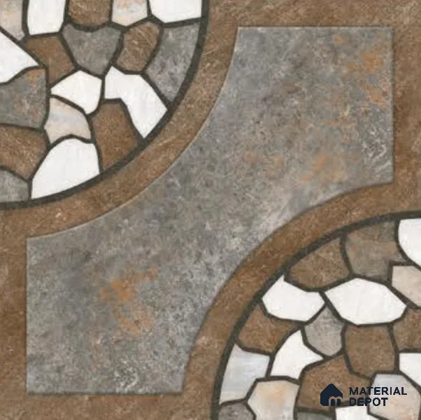 Parking Floor Tile TL 00870 B Grey & Brown | 16 x 16 inch | Anti Skid Matte Finish Heavy Duty Vitrified Tile - 12 mm | Suitable For Outdoor, Terrace, Balcony | Pattern Alignment May Vary | 2-3 mm Spacer is Mandatory