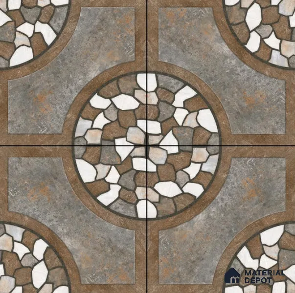 Parking Floor Tile TL 00870 B Grey & Brown | 16 x 16 inch | Anti Skid Matte Finish Heavy Duty Vitrified Tile - 12 mm | Suitable For Outdoor, Terrace, Balcony | Pattern Alignment May Vary | 2-3 mm Spacer is Mandatory