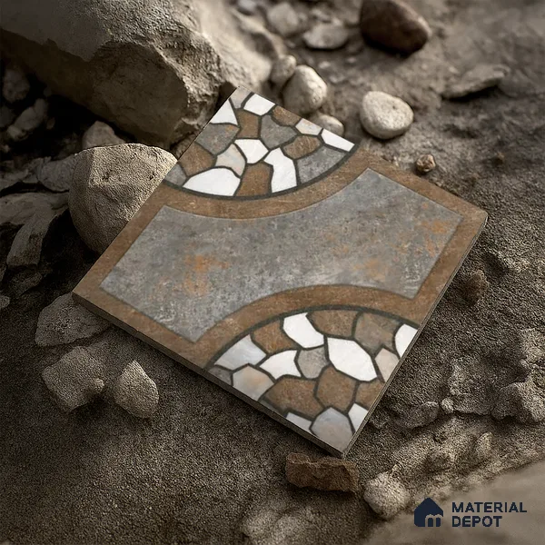 Parking Floor Tile TL 00870 B Grey & Brown | 16 x 16 inch | Anti Skid Matte Finish Heavy Duty Vitrified Tile - 12 mm | Suitable For Outdoor, Terrace, Balcony | Pattern Alignment May Vary | 2-3 mm Spacer is Mandatory
