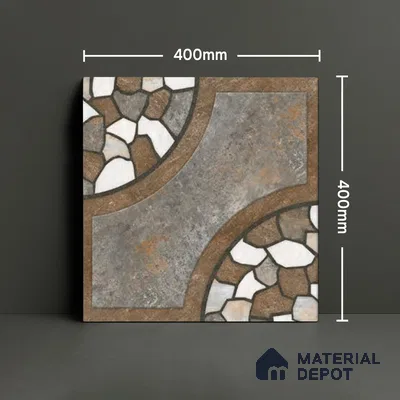 Parking Floor Tile TL 00870 B Grey & Brown | 16 x 16 inch | Anti Skid Matte Finish Heavy Duty Vitrified Tile - 12 mm | Suitable For Outdoor, Terrace, Balcony | Pattern Alignment May Vary | 2-3 mm Spacer is Mandatory