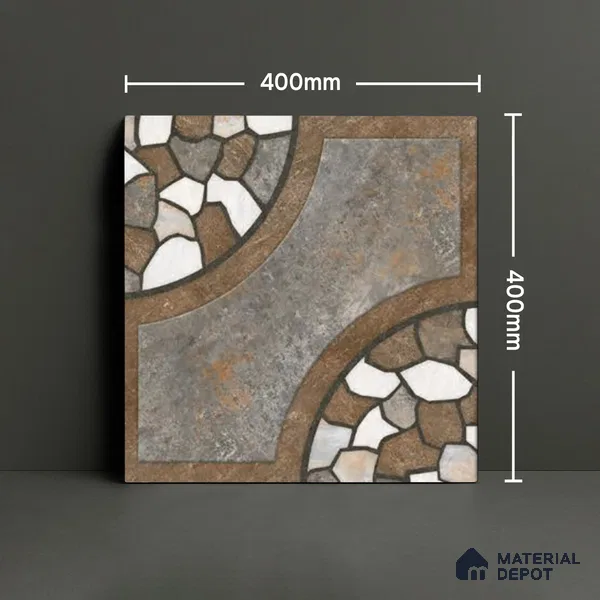 Parking Floor Tile TL 00870 B Grey & Brown | 16 x 16 inch | Anti Skid Matte Finish Heavy Duty Vitrified Tile - 12 mm | Suitable For Outdoor, Terrace, Balcony | Pattern Alignment May Vary | 2-3 mm Spacer is Mandatory
